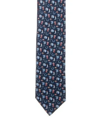 Pre-owned Hermes Silk Patterned Tie In Blue