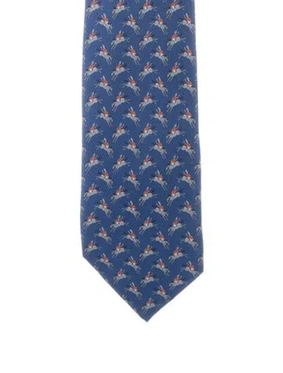 Pre-owned Hermes Silk Patterned Tie In Blue