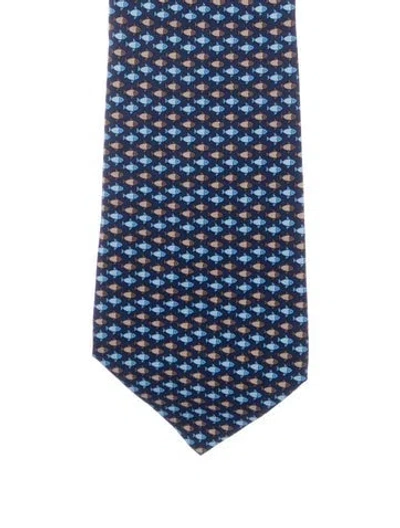 Pre-owned Hermes Silk Patterned Tie In Blue