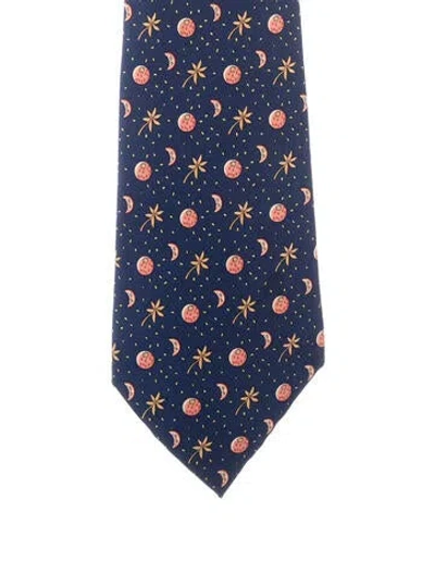 Pre-owned Hermes Silk Patterned Tie In Blue