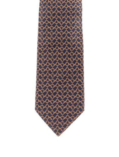 Pre-owned Hermes Silk Patterned Tie In Blue
