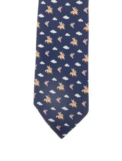 Pre-owned Hermes Silk Patterned Tie In Blue