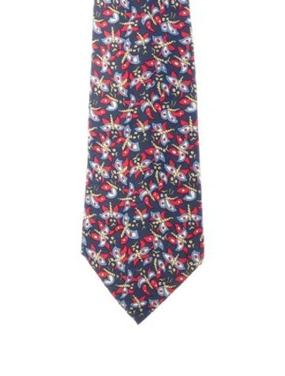 Pre-owned Hermes Silk Patterned Tie In Blue