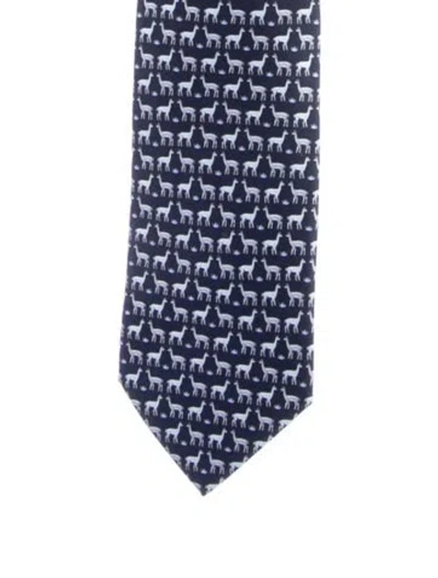 Pre-owned Hermes Silk Patterned Tie In Blue