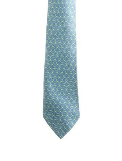 Pre-owned Hermes Silk Patterned Tie In Blue