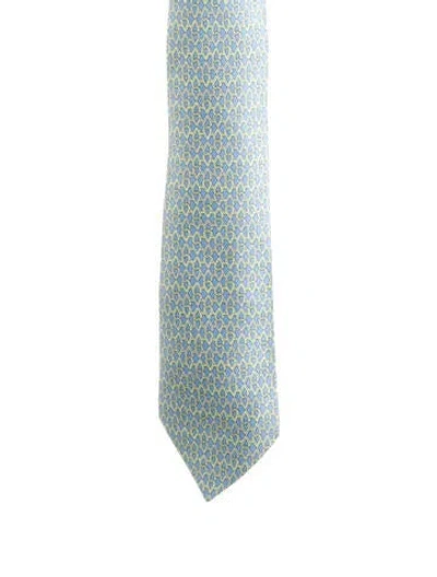 Pre-owned Hermes Silk Patterned Tie In Blue