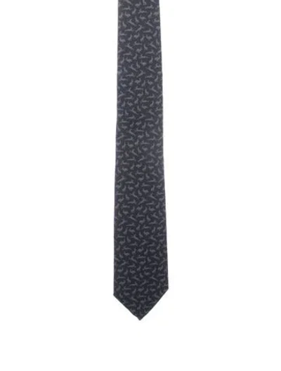 Pre-owned Hermes Silk Patterned Tie In Blue