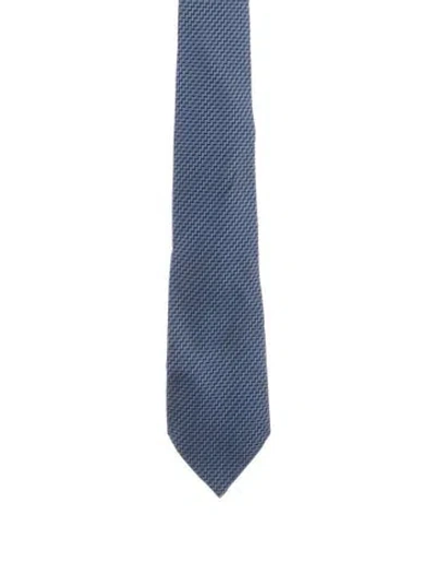 Pre-owned Hermes Silk Patterned Tie In Blue