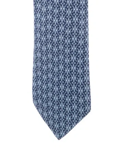 Pre-owned Hermes Silk Patterned Tie In Blue