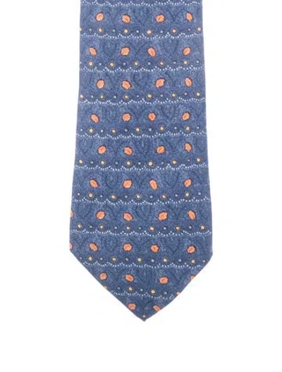 Pre-owned Hermes Silk Patterned Tie In Blue