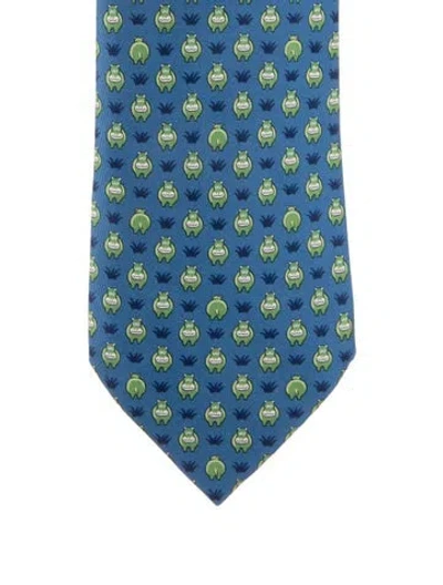 Pre-owned Hermes Silk Patterned Tie In Blue