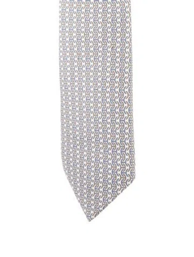 Pre-owned Hermes Silk Patterned Tie In Blue/neutrals
