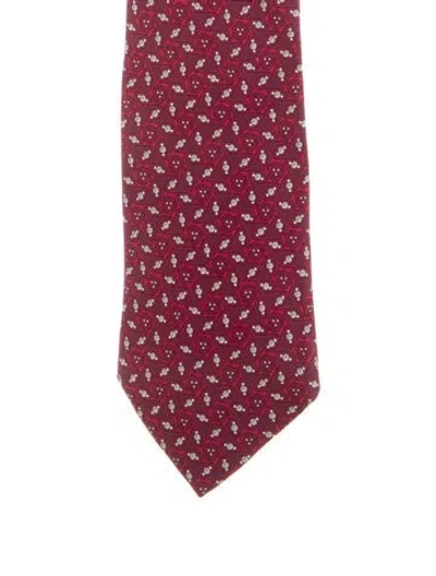 Pre-owned Hermes Silk Patterned Tie In Burgundy