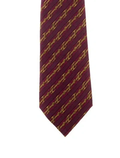 Pre-owned Hermes Silk Patterned Tie In Burgundy
