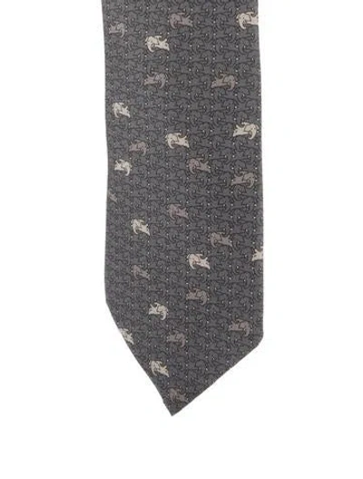 Pre-owned Hermes Silk Patterned Tie In Gray