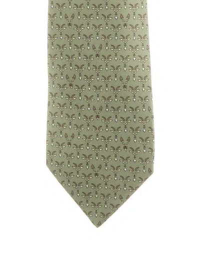 Pre-owned Hermes Silk Patterned Tie In Green