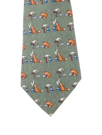 Pre-owned Hermes Silk Patterned Tie In Green
