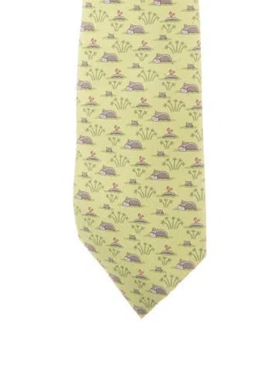 Pre-owned Hermes Silk Patterned Tie In Green