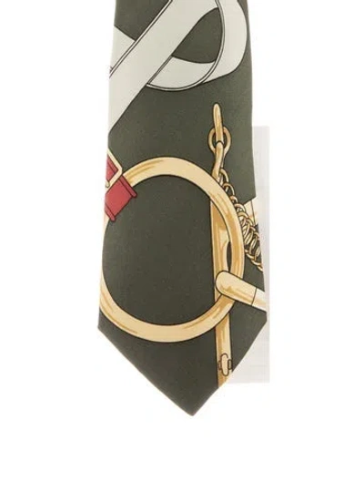 Pre-owned Hermes Silk Patterned Tie In Green