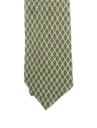 Pre-owned Hermes Silk Patterned Tie In Green