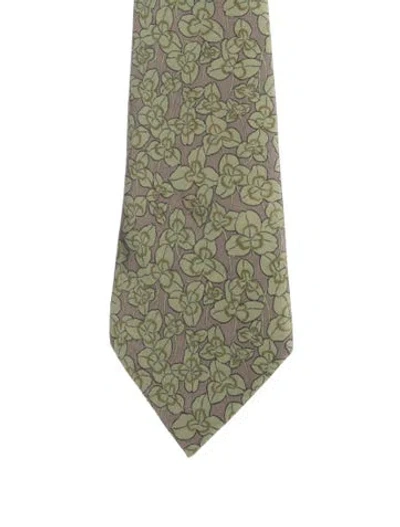 Pre-owned Hermes Silk Patterned Tie In Green