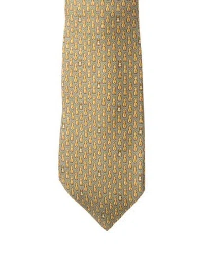 Pre-owned Hermes Silk Patterned Tie In Green