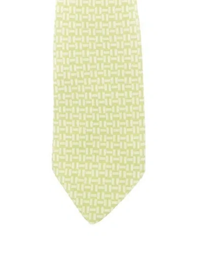 Pre-owned Hermes Silk Patterned Tie In Green
