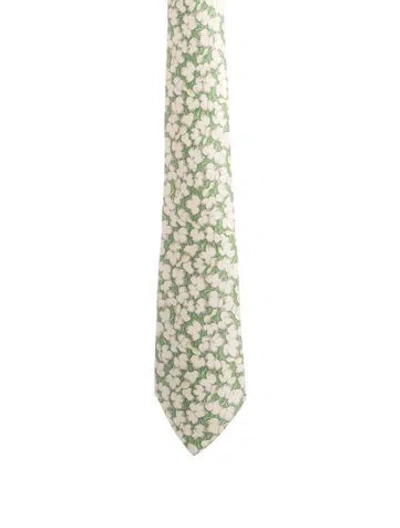 Pre-owned Hermes Hermès Silk Patterned Tie In Green/neutrals