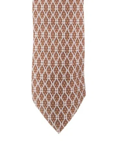 Pre-owned Hermes Silk Patterned Tie In Neutral