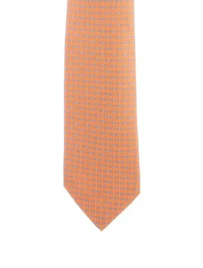 Pre-owned Hermes Silk Patterned Tie In Orange