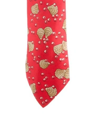 Pre-owned Hermes Silk Patterned Tie In Orange