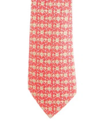 Pre-owned Hermes Silk Patterned Tie In Orange