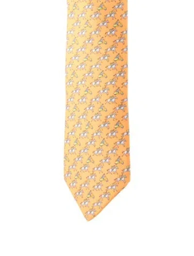 Pre-owned Hermes Silk Patterned Tie In Orange