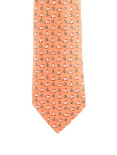 Pre-owned Hermes Silk Patterned Tie In Orange