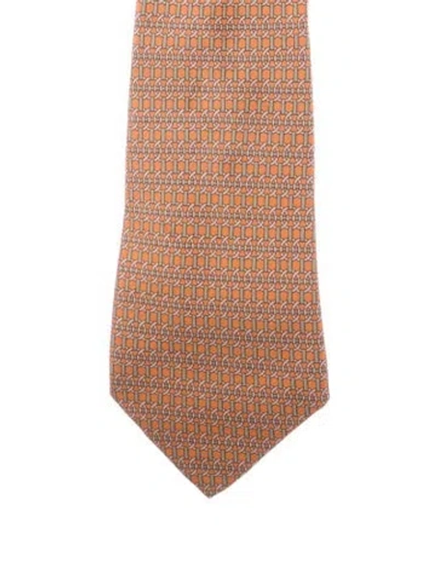 Pre-owned Hermes Silk Patterned Tie In Orange