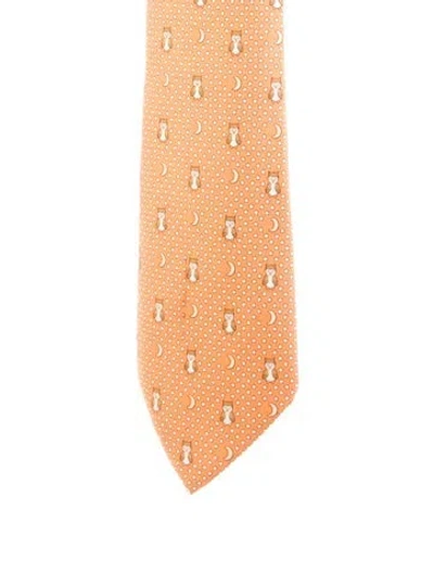 Pre-owned Hermes Silk Patterned Tie In Orange