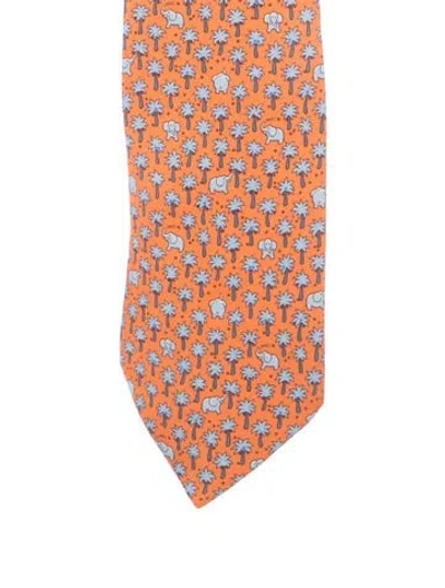 Pre-owned Hermes Silk Patterned Tie In Orange