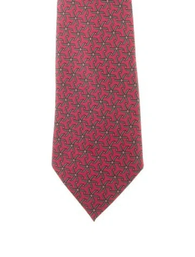 Pre-owned Hermes Silk Patterned Tie In Pink