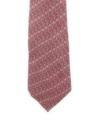 Pre-owned Hermes Silk Patterned Tie In Pink