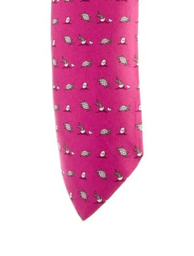 Pre-owned Hermes Silk Patterned Tie In Pink