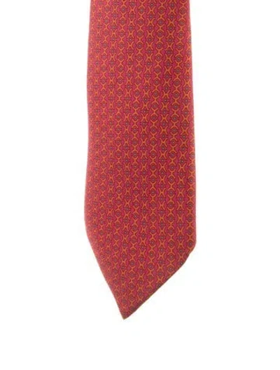 Pre-owned Hermes Silk Patterned Tie In Pink