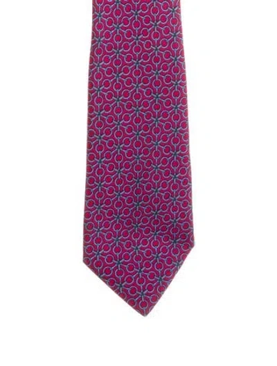 Pre-owned Hermes Silk Patterned Tie In Purple