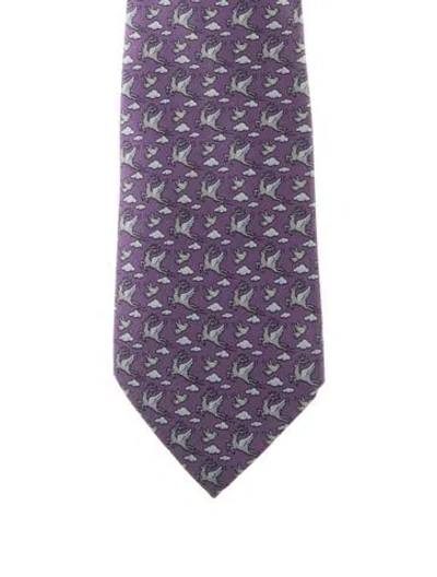 Pre-owned Hermes Silk Patterned Tie In Purple