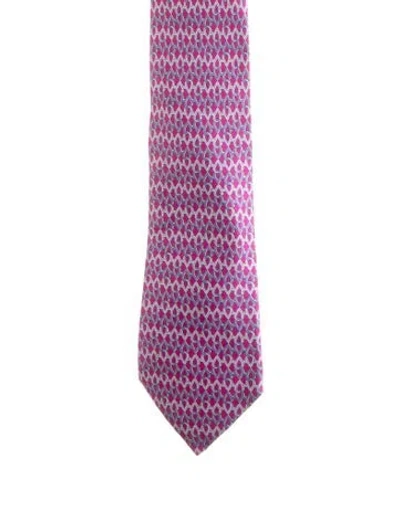 Pre-owned Hermes Silk Patterned Tie In Purple