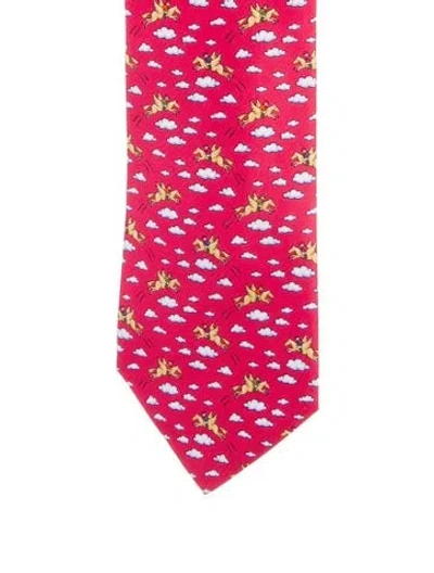 Pre-owned Hermes Silk Patterned Tie In Red