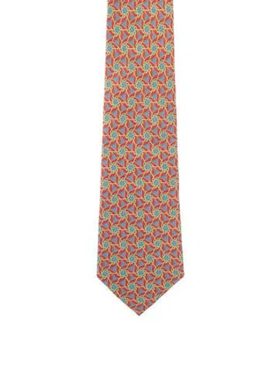 Pre-owned Hermes Silk Patterned Tie In Red