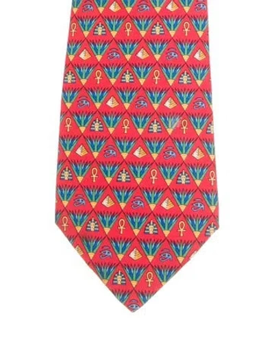 Pre-owned Hermes Silk Patterned Tie In Red