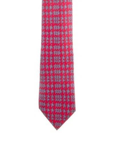 Pre-owned Hermes Silk Patterned Tie In Red