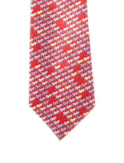 Pre-owned Hermes Silk Patterned Tie In Red