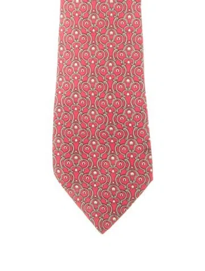 Pre-owned Hermes Silk Patterned Tie In Red